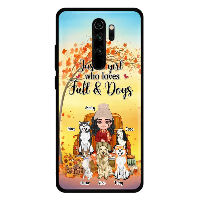 Custom Personalized Dog Mom Fall Season Phone Case - Autumn Gift Idea For Dog Owners - Upto 5 Dogs - Case For Xiaomi/ Oppo/ Huawei - Just A Girl Who Loves Fall & Dogs