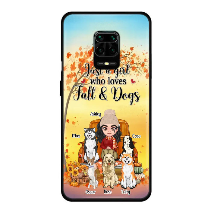 Custom Personalized Dog Mom Fall Season Phone Case - Autumn Gift Idea For Dog Owners - Upto 5 Dogs - Case For Xiaomi/ Oppo/ Huawei - Just A Girl Who Loves Fall & Dogs