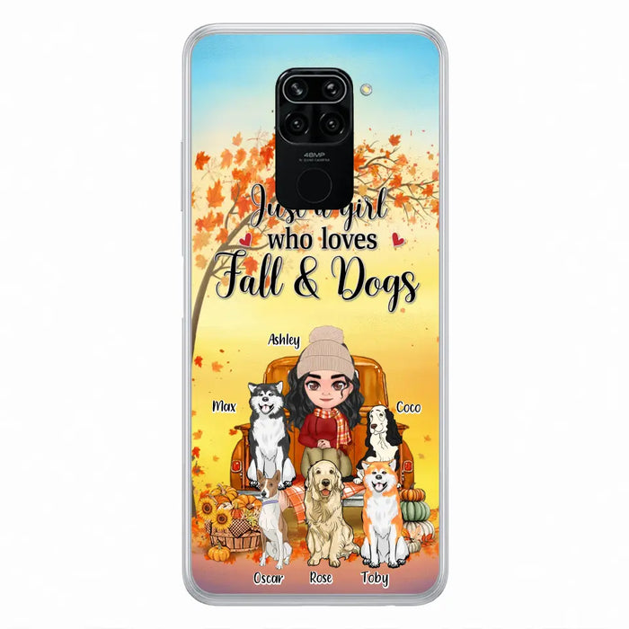 Custom Personalized Dog Mom Fall Season Phone Case - Autumn Gift Idea For Dog Owners - Upto 5 Dogs - Case For Xiaomi/ Oppo/ Huawei - Just A Girl Who Loves Fall & Dogs