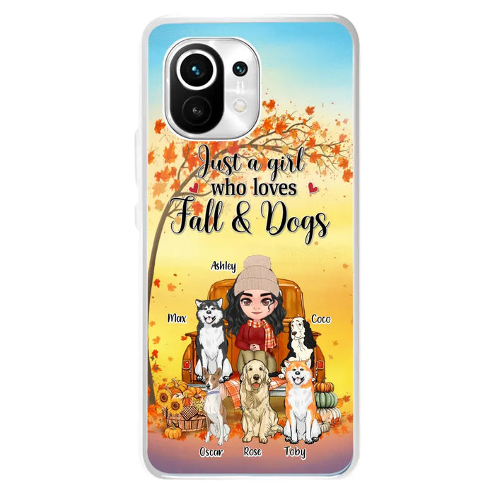 Custom Personalized Dog Mom Fall Season Phone Case - Autumn Gift Idea For Dog Owners - Upto 5 Dogs - Case For Xiaomi/ Oppo/ Huawei - Just A Girl Who Loves Fall & Dogs