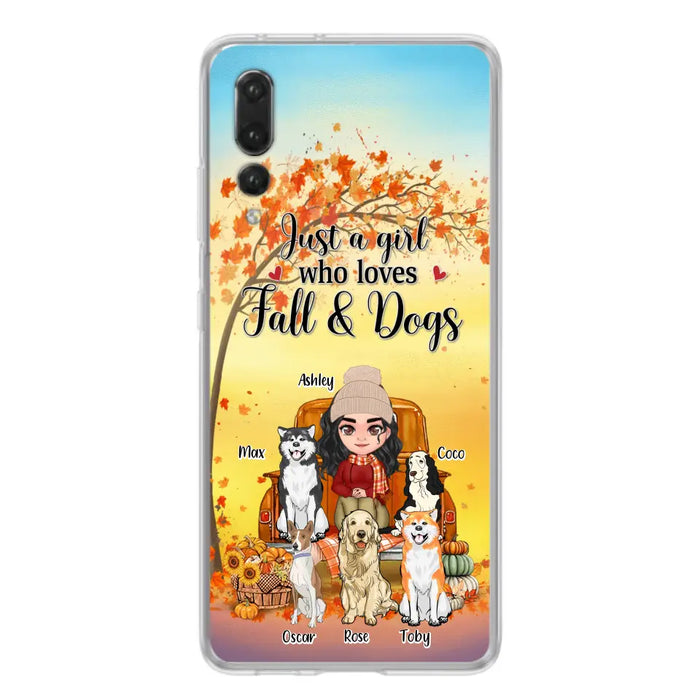 Custom Personalized Dog Mom Fall Season Phone Case - Autumn Gift Idea For Dog Owners - Upto 5 Dogs - Case For Xiaomi/ Oppo/ Huawei - Just A Girl Who Loves Fall & Dogs