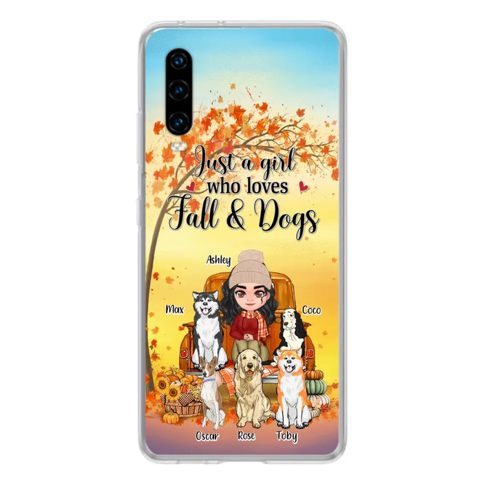 Custom Personalized Dog Mom Fall Season Phone Case - Autumn Gift Idea For Dog Owners - Upto 5 Dogs - Case For Xiaomi/ Oppo/ Huawei - Just A Girl Who Loves Fall & Dogs