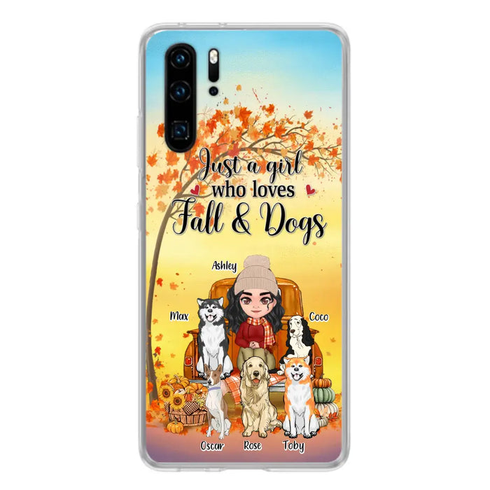 Custom Personalized Dog Mom Fall Season Phone Case - Autumn Gift Idea For Dog Owners - Upto 5 Dogs - Case For Xiaomi/ Oppo/ Huawei - Just A Girl Who Loves Fall & Dogs