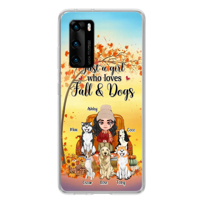 Custom Personalized Dog Mom Fall Season Phone Case - Autumn Gift Idea For Dog Owners - Upto 5 Dogs - Case For Xiaomi/ Oppo/ Huawei - Just A Girl Who Loves Fall & Dogs