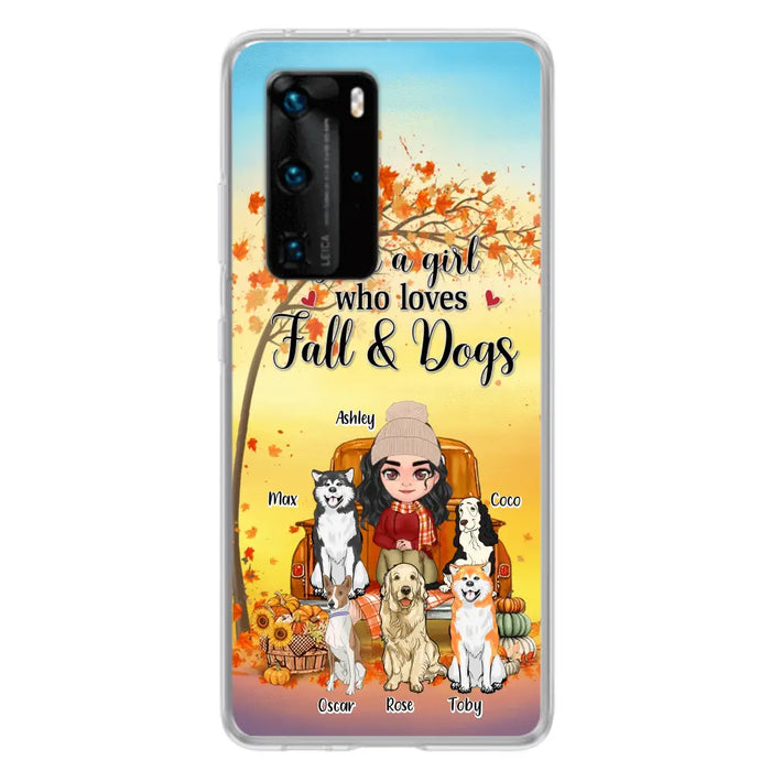 Custom Personalized Dog Mom Fall Season Phone Case - Autumn Gift Idea For Dog Owners - Upto 5 Dogs - Case For Xiaomi/ Oppo/ Huawei - Just A Girl Who Loves Fall & Dogs