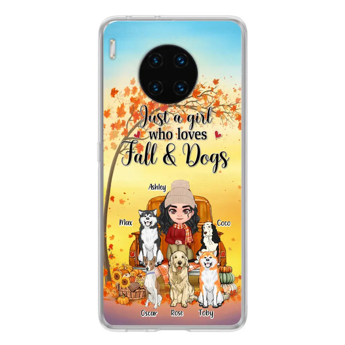 Custom Personalized Dog Mom Fall Season Phone Case - Autumn Gift Idea For Dog Owners - Upto 5 Dogs - Case For Xiaomi/ Oppo/ Huawei - Just A Girl Who Loves Fall & Dogs