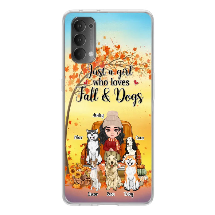 Custom Personalized Dog Mom Fall Season Phone Case - Autumn Gift Idea For Dog Owners - Upto 5 Dogs - Case For Xiaomi/ Oppo/ Huawei - Just A Girl Who Loves Fall & Dogs