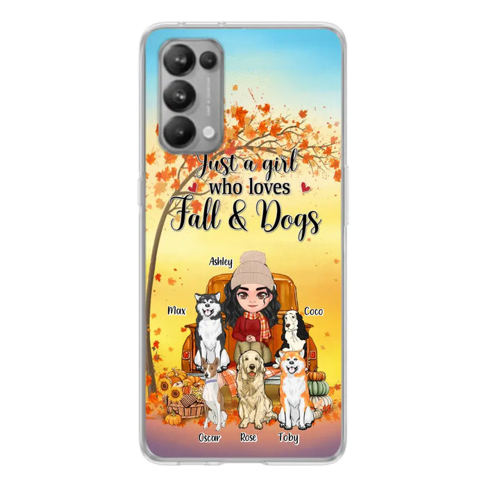 Custom Personalized Dog Mom Fall Season Phone Case - Autumn Gift Idea For Dog Owners - Upto 5 Dogs - Case For Xiaomi/ Oppo/ Huawei - Just A Girl Who Loves Fall & Dogs