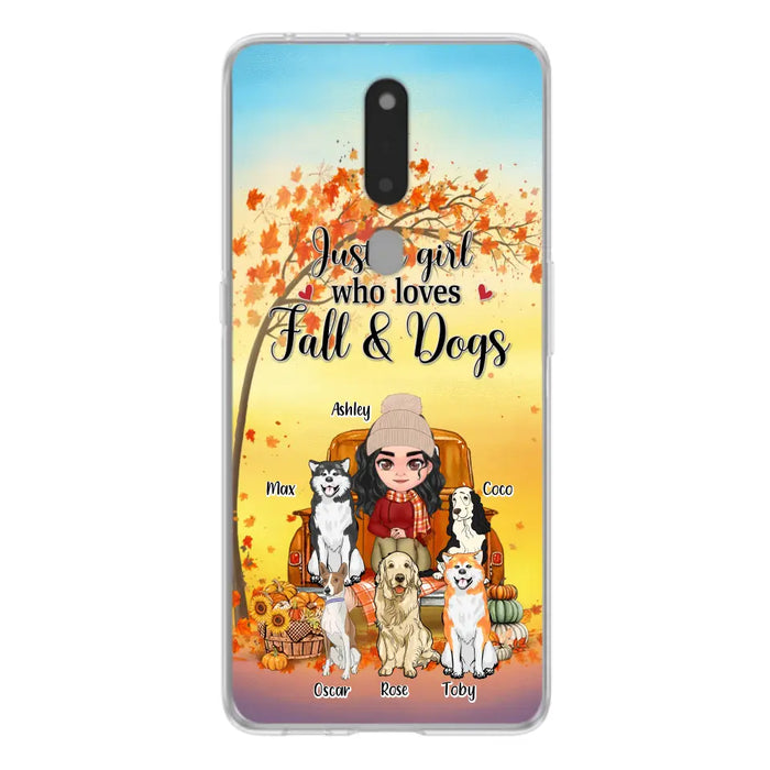 Custom Personalized Dog Mom Fall Season Phone Case - Autumn Gift Idea For Dog Owners - Upto 5 Dogs - Case For Xiaomi/ Oppo/ Huawei - Just A Girl Who Loves Fall & Dogs