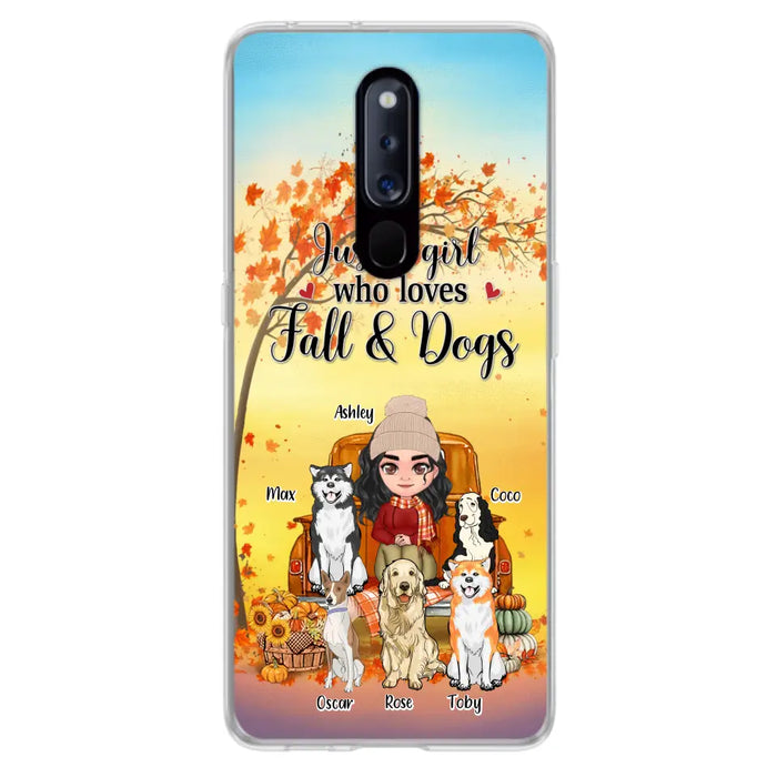 Custom Personalized Dog Mom Fall Season Phone Case - Autumn Gift Idea For Dog Owners - Upto 5 Dogs - Case For Xiaomi/ Oppo/ Huawei - Just A Girl Who Loves Fall & Dogs