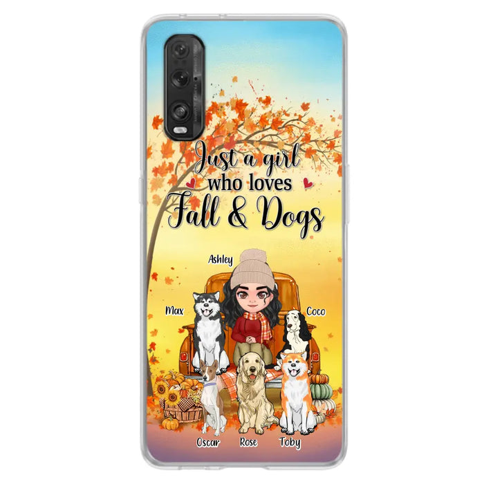 Custom Personalized Dog Mom Fall Season Phone Case - Autumn Gift Idea For Dog Owners - Upto 5 Dogs - Case For Xiaomi/ Oppo/ Huawei - Just A Girl Who Loves Fall & Dogs