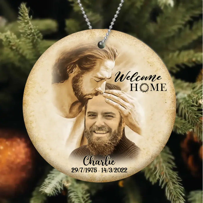 Custom Personalized Memorial Photo Circle Wooden Ornament - Memorial Gift Idea For Family Member/ Pet Owner - Welcome Home