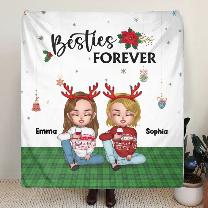 Custom Personalized Besties Forever Pillow Cover/Single Layer Fleece/Quilt Blanket - Upto 5 People - Gift Idea For Friends/ Sisters