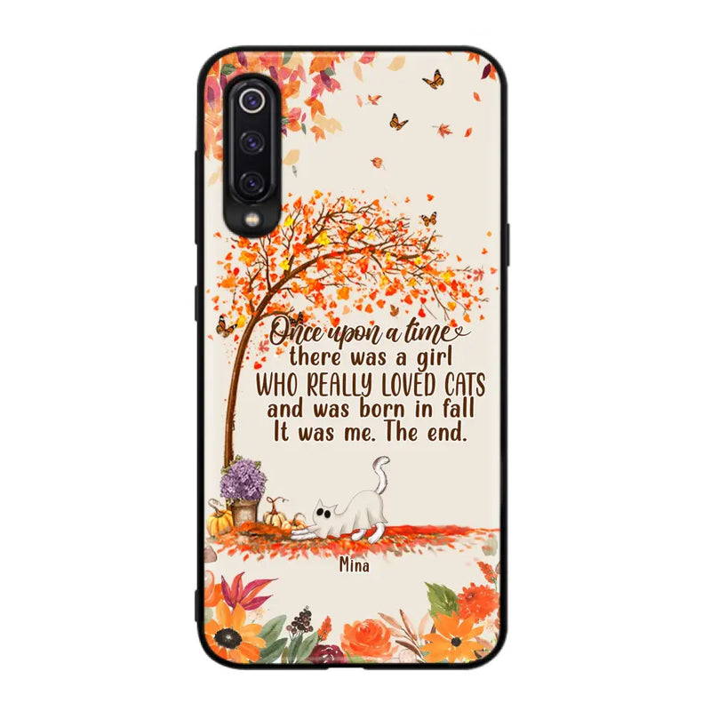 Personalized Cat & Fall Phone Case - Up to 6 Cats - Autumn Gift For Cat Lover - There Was A Girl Who Really Loved Cats And Was Born In Fall - Case For Xiaomi/Oppo/Huawei