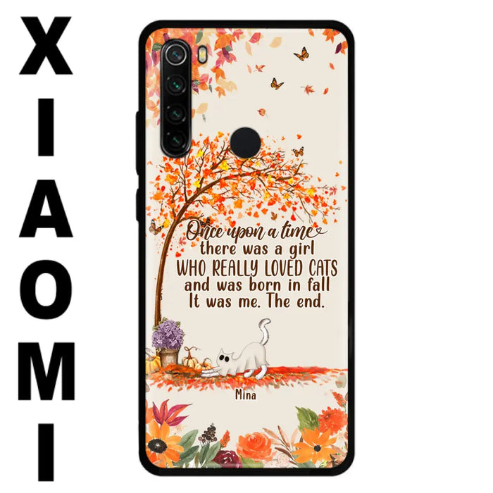 Custom Personalized Cat & Fall Phone Case - Upto 6 Cats - Autumn Gift For Cat Lover - There Was A Girl Who Really Loved Cats And Was Born In Fall - Case For Xiaomi/ Oppo/ Huawei