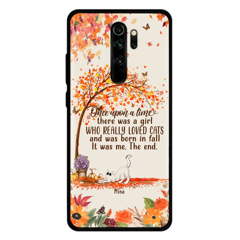 Personalized Cat & Fall Phone Case - Up to 6 Cats - Autumn Gift For Cat Lover - There Was A Girl Who Really Loved Cats And Was Born In Fall - Case For Xiaomi/Oppo/Huawei