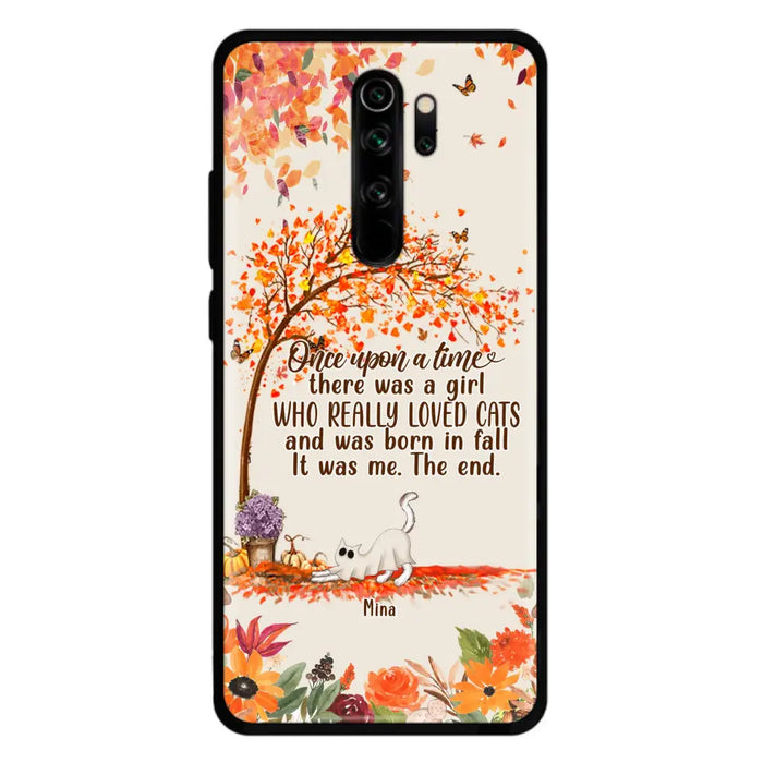 Custom Personalized Cat & Fall Phone Case - Upto 6 Cats - Autumn Gift For Cat Lover - There Was A Girl Who Really Loved Cats And Was Born In Fall - Case For Xiaomi/ Oppo/ Huawei