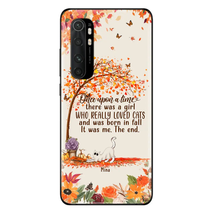 Custom Personalized Cat & Fall Phone Case - Upto 6 Cats - Autumn Gift For Cat Lover - There Was A Girl Who Really Loved Cats And Was Born In Fall - Case For Xiaomi/ Oppo/ Huawei