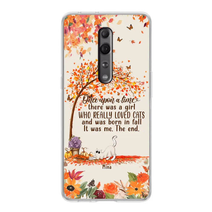 Custom Personalized Cat & Fall Phone Case - Upto 6 Cats - Autumn Gift For Cat Lover - There Was A Girl Who Really Loved Cats And Was Born In Fall - Case For Xiaomi/ Oppo/ Huawei