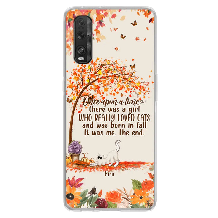 Custom Personalized Cat & Fall Phone Case - Upto 6 Cats - Autumn Gift For Cat Lover - There Was A Girl Who Really Loved Cats And Was Born In Fall - Case For Xiaomi/ Oppo/ Huawei