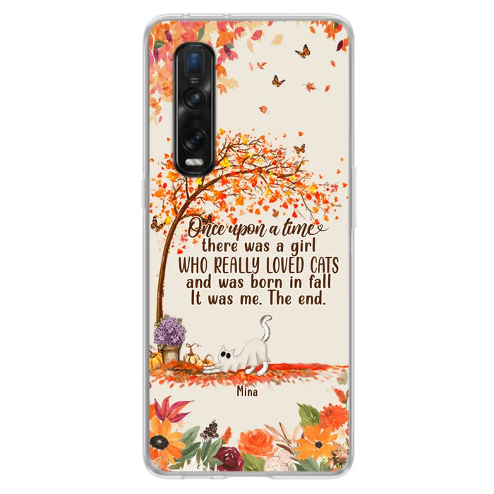 Custom Personalized Cat & Fall Phone Case - Upto 6 Cats - Autumn Gift For Cat Lover - There Was A Girl Who Really Loved Cats And Was Born In Fall - Case For Xiaomi/ Oppo/ Huawei