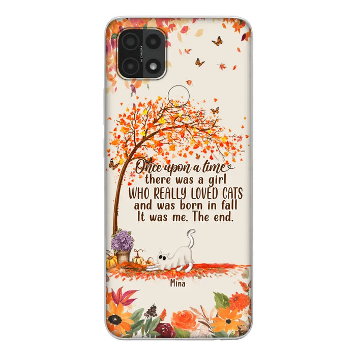 Custom Personalized Cat & Fall Phone Case - Upto 6 Cats - Autumn Gift For Cat Lover - There Was A Girl Who Really Loved Cats And Was Born In Fall - Case For Xiaomi/ Oppo/ Huawei