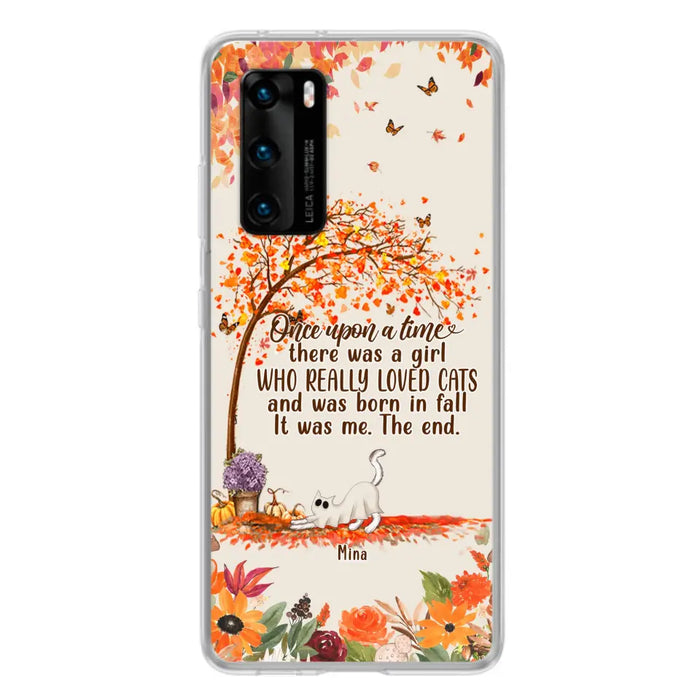 Custom Personalized Cat & Fall Phone Case - Upto 6 Cats - Autumn Gift For Cat Lover - There Was A Girl Who Really Loved Cats And Was Born In Fall - Case For Xiaomi/ Oppo/ Huawei