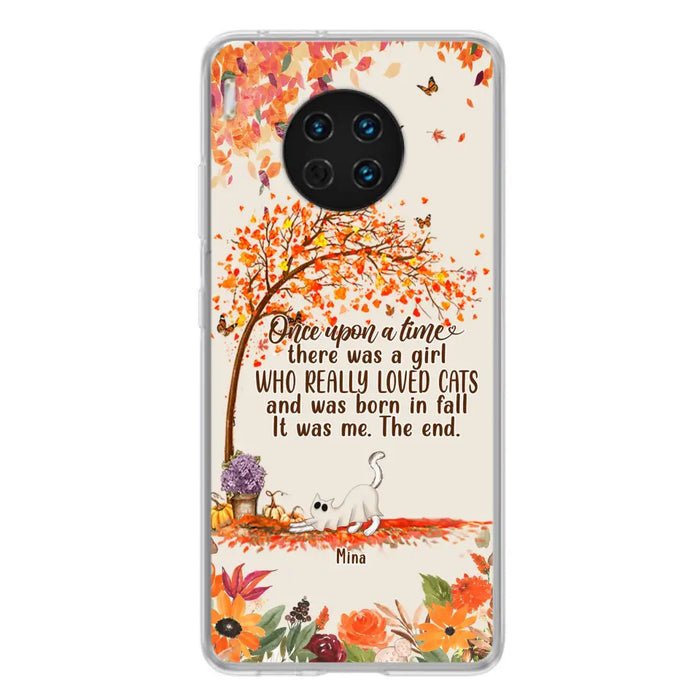 Custom Personalized Cat & Fall Phone Case - Upto 6 Cats - Autumn Gift For Cat Lover - There Was A Girl Who Really Loved Cats And Was Born In Fall - Case For Xiaomi/ Oppo/ Huawei