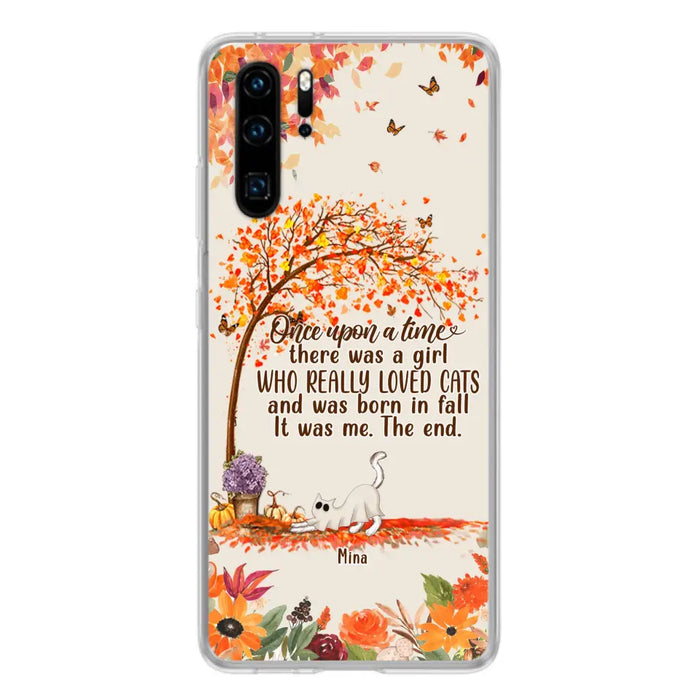 Custom Personalized Cat & Fall Phone Case - Upto 6 Cats - Autumn Gift For Cat Lover - There Was A Girl Who Really Loved Cats And Was Born In Fall - Case For Xiaomi/ Oppo/ Huawei