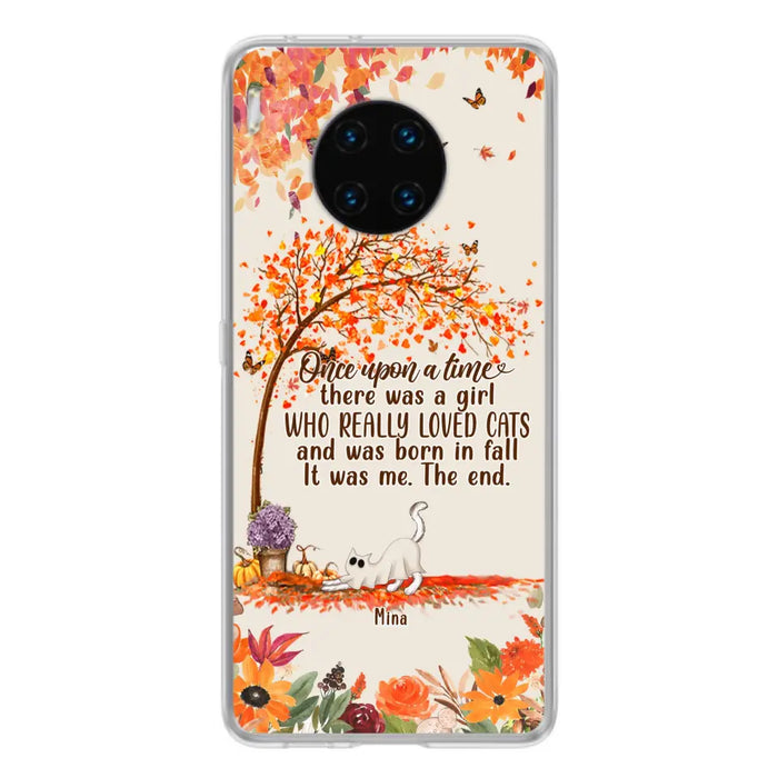 Custom Personalized Cat & Fall Phone Case - Upto 6 Cats - Autumn Gift For Cat Lover - There Was A Girl Who Really Loved Cats And Was Born In Fall - Case For Xiaomi/ Oppo/ Huawei