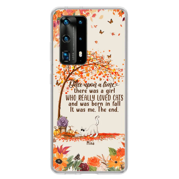 Custom Personalized Cat & Fall Phone Case - Upto 6 Cats - Autumn Gift For Cat Lover - There Was A Girl Who Really Loved Cats And Was Born In Fall - Case For Xiaomi/ Oppo/ Huawei