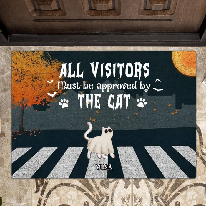 Custom Personalized Halloween Cat Boo Doormat - Upto 6 Cats - Gift Idea For Cat Lovers - All Visitors Must Be Approved By The Cats