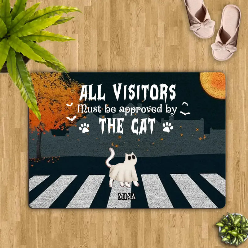 Personalized Halloween Cat Boo Doormat - Up to 6 Cats - Gift Idea For Cat Lovers - All Visitors Must Be Approved By The Cats