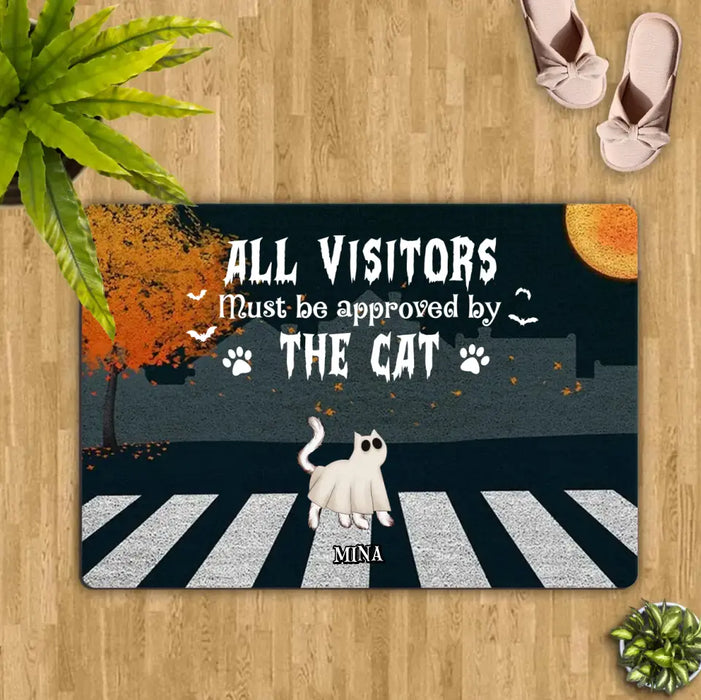 Custom Personalized Halloween Cat Boo Doormat - Upto 6 Cats - Gift Idea For Cat Lovers - All Visitors Must Be Approved By The Cats