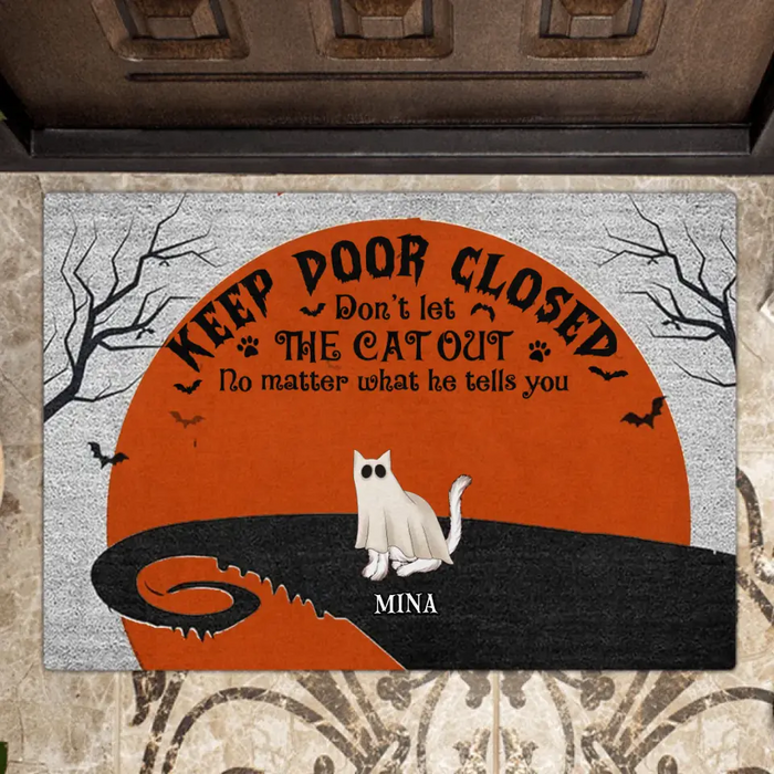 Custom Personalized Halloween Cat Boo Doormat - Upto 6 Cats - Gift Idea For Cat Lovers - Keep Door Closed Don't Let The Cats Out