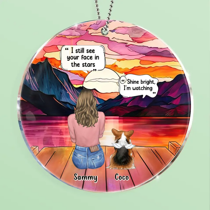 Custom Personalized Memorial Pet Circle Acrylic Ornament - Memorial Gift Idea For Dog/Cat/Rabbits Owners - I Still See Your Face In The Stars