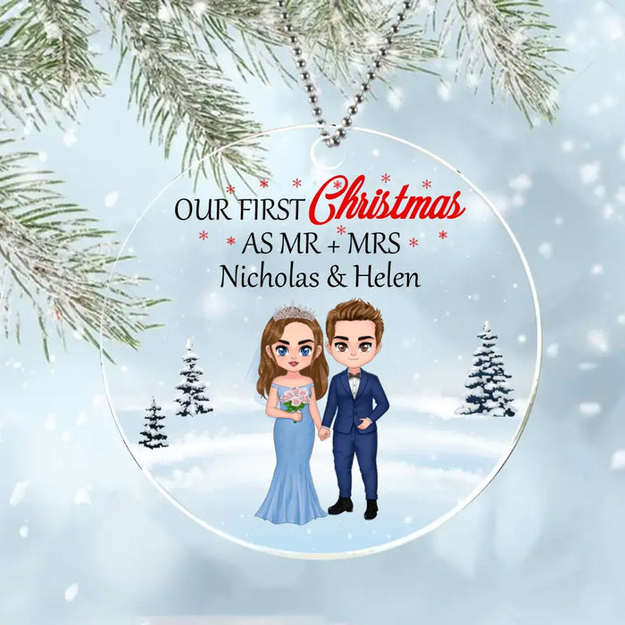 Custom Personalized First Christmas As Mr & Mrs Circle Acrylic Ornament - Christmas Gift Idea For Couple/ Wedding Gift