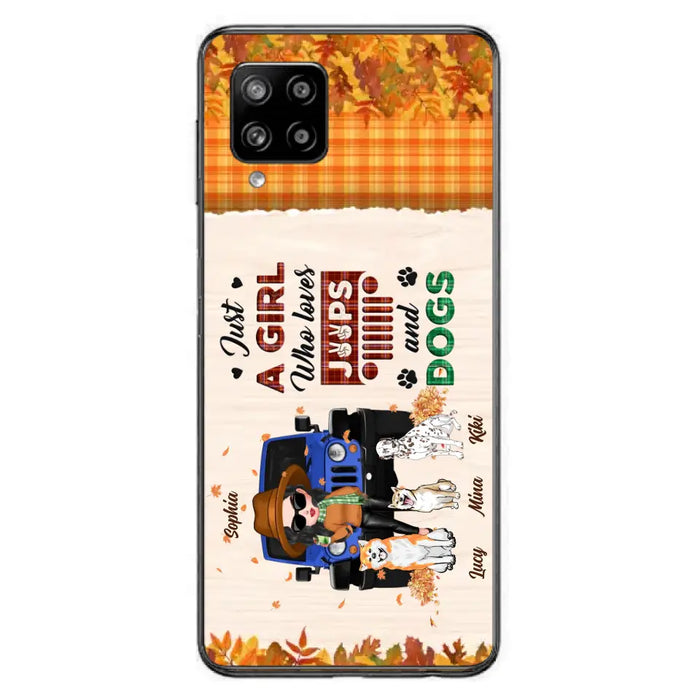 Personalized Off-road Autumn Girl Phone Case - Gift Idea For Girl/Dog Lovers - Upto 3 Dogs - Case For iPhone/Samsung