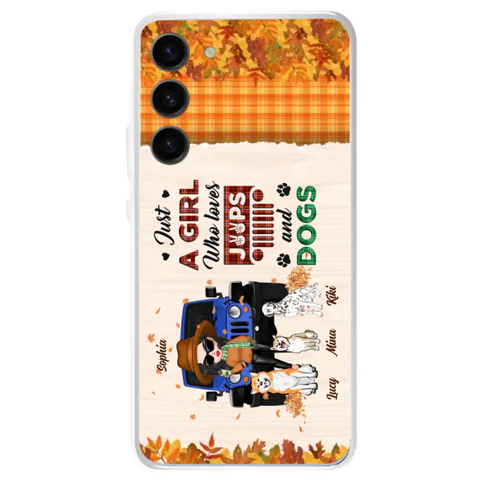 Personalized Off-road Autumn Girl Phone Case - Gift Idea For Girl/Dog Lovers - Upto 3 Dogs - Case For iPhone/Samsung