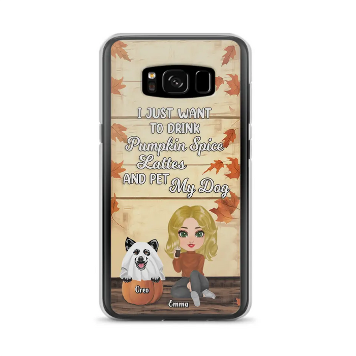 Custom Personalized Girl Dog/Cat Phone Case - Upto 5 Pets - Autumn Gift For Dog/Cat Lover - I Just Want To Drink Pumpkin Spice Lattes And Pet My Dogs - Case For iPhone And Samsung