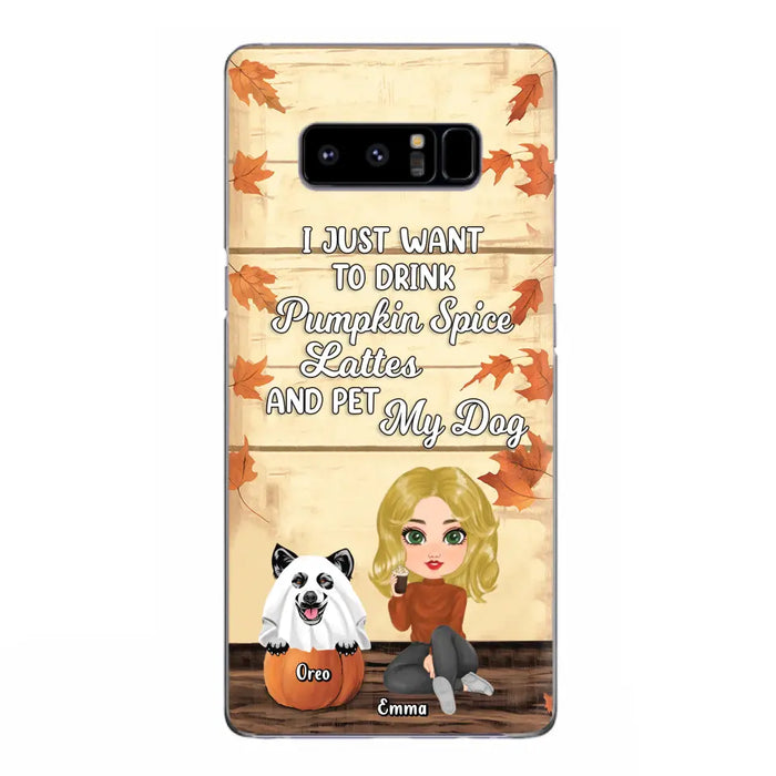 Custom Personalized Girl Dog/Cat Phone Case - Upto 5 Pets - Autumn Gift For Dog/Cat Lover - I Just Want To Drink Pumpkin Spice Lattes And Pet My Dogs - Case For iPhone And Samsung