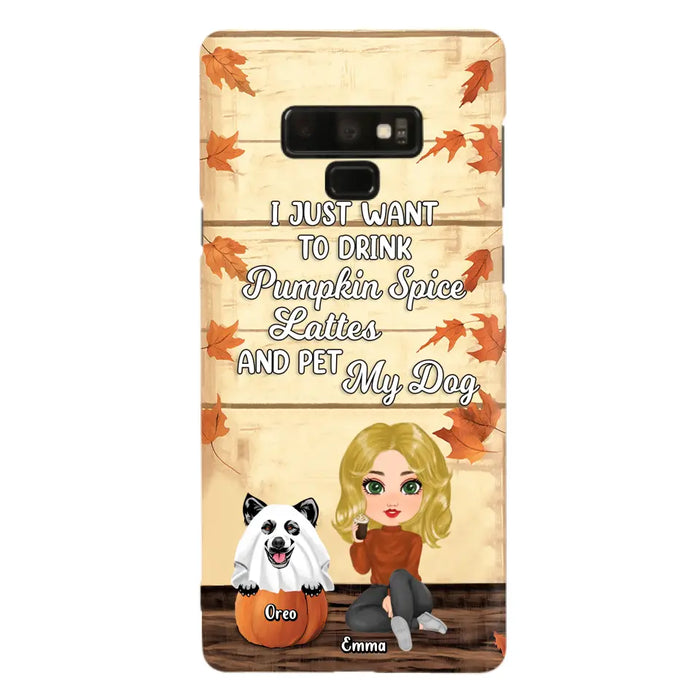 Custom Personalized Girl Dog/Cat Phone Case - Upto 5 Pets - Autumn Gift For Dog/Cat Lover - I Just Want To Drink Pumpkin Spice Lattes And Pet My Dogs - Case For iPhone And Samsung