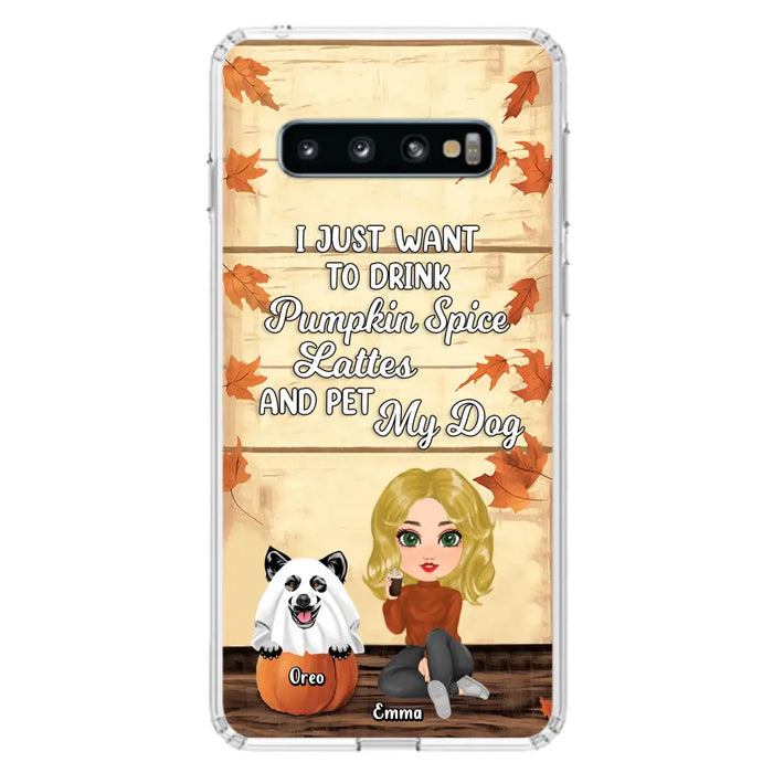 Custom Personalized Girl Dog/Cat Phone Case - Upto 5 Pets - Autumn Gift For Dog/Cat Lover - I Just Want To Drink Pumpkin Spice Lattes And Pet My Dogs - Case For iPhone And Samsung