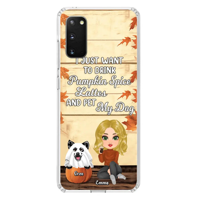 Custom Personalized Girl Dog/Cat Phone Case - Upto 5 Pets - Autumn Gift For Dog/Cat Lover - I Just Want To Drink Pumpkin Spice Lattes And Pet My Dogs - Case For iPhone And Samsung