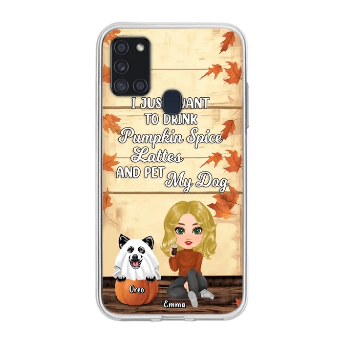 Custom Personalized Girl Dog/Cat Phone Case - Upto 5 Pets - Autumn Gift For Dog/Cat Lover - I Just Want To Drink Pumpkin Spice Lattes And Pet My Dogs - Case For iPhone And Samsung