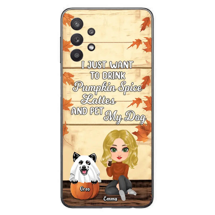 Custom Personalized Girl Dog/Cat Phone Case - Upto 5 Pets - Autumn Gift For Dog/Cat Lover - I Just Want To Drink Pumpkin Spice Lattes And Pet My Dogs - Case For iPhone And Samsung