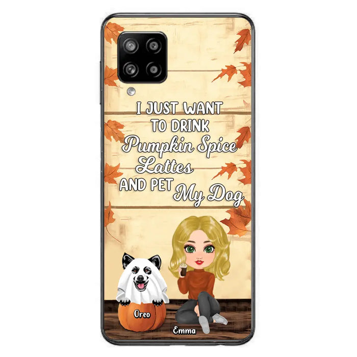 Custom Personalized Girl Dog/Cat Phone Case - Upto 5 Pets - Autumn Gift For Dog/Cat Lover - I Just Want To Drink Pumpkin Spice Lattes And Pet My Dogs - Case For iPhone And Samsung