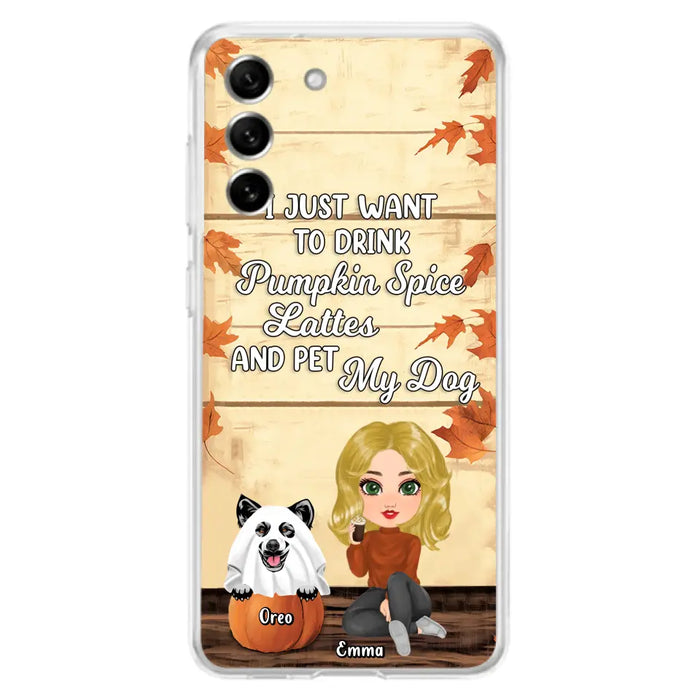 Custom Personalized Girl Dog/Cat Phone Case - Upto 5 Pets - Autumn Gift For Dog/Cat Lover - I Just Want To Drink Pumpkin Spice Lattes And Pet My Dogs - Case For iPhone And Samsung