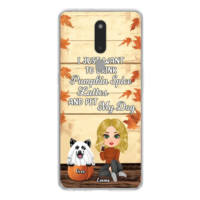 Custom Personalized Girl Dog/Cat Phone Case - Upto 5 Pets - Autumn Gift For Dog/Cat Lover - I Just Want To Drink Pumpkin Spice Lattes And Pet My Dogs - Case For Xiaomi/ Oppo/ Huawei