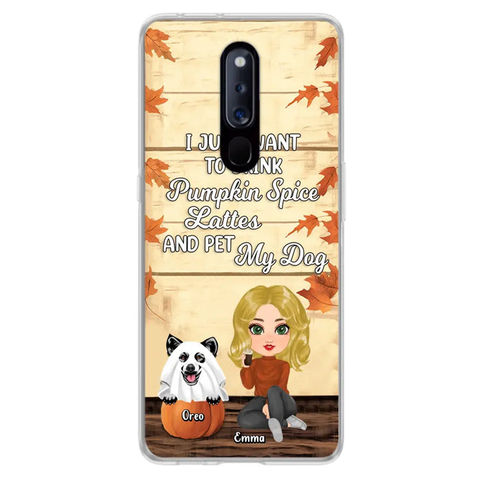 Custom Personalized Girl Dog/Cat Phone Case - Upto 5 Pets - Autumn Gift For Dog/Cat Lover - I Just Want To Drink Pumpkin Spice Lattes And Pet My Dogs - Case For Xiaomi/ Oppo/ Huawei